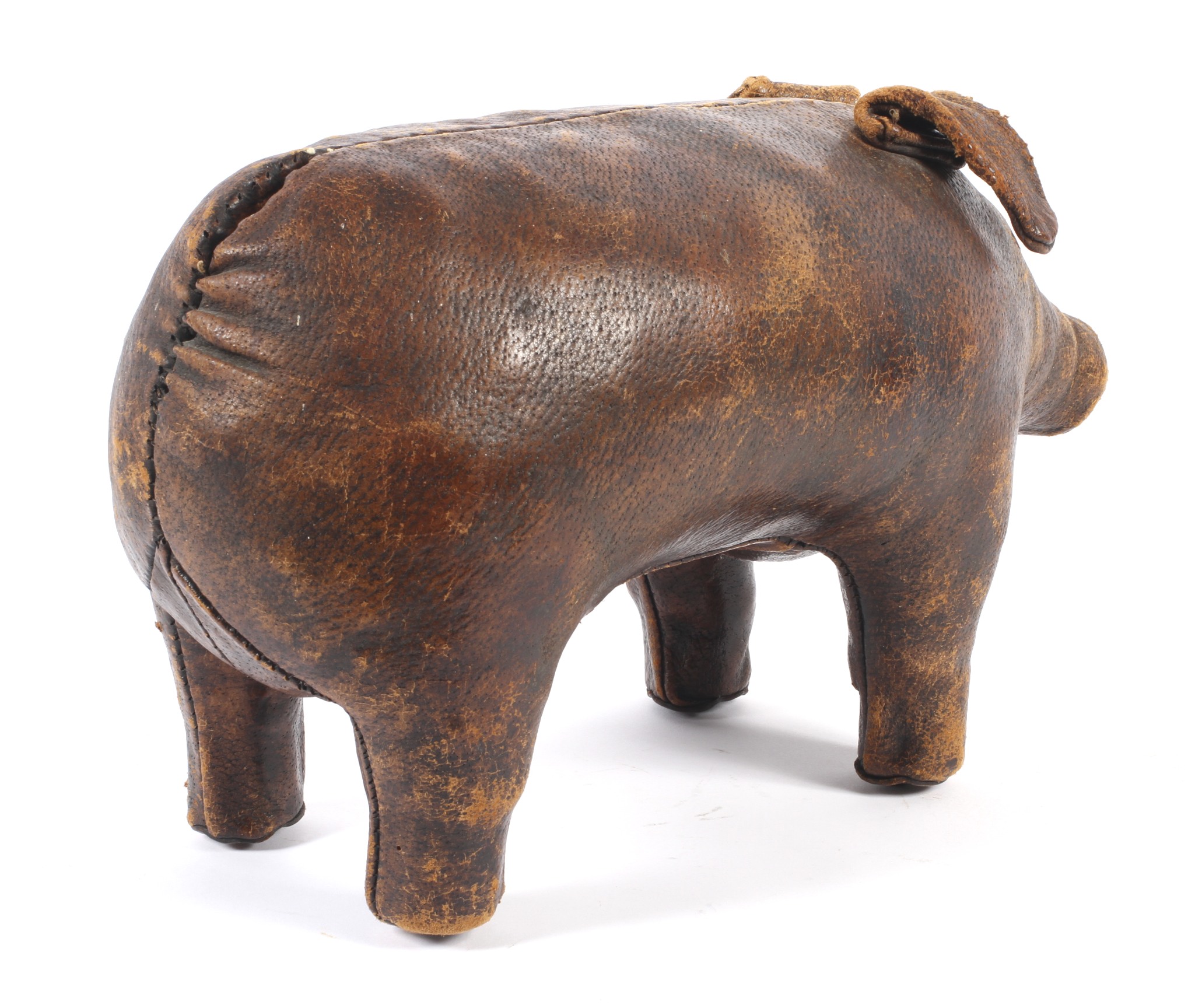 A vintage brown leather footstool modelled as a pig in the Liberty style. - Image 2 of 2