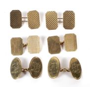 Three pairs of vintage 9ct gold cufflinks.