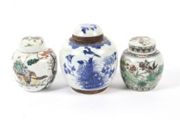 Three 19th century Chinese ginger jars and covers.