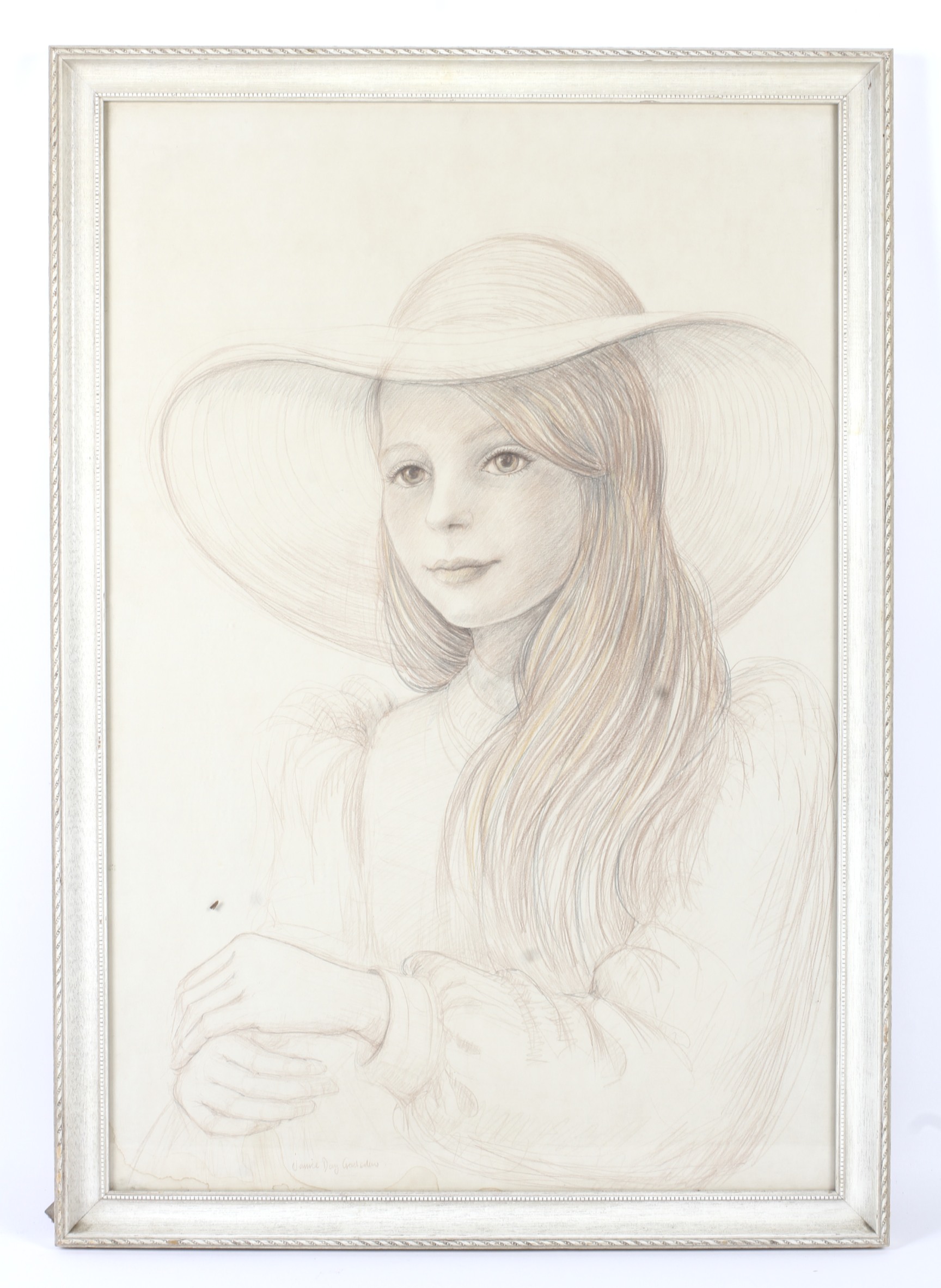 A coloured pencil portrait sketch of a young lady, circa 1970. - Image 2 of 3