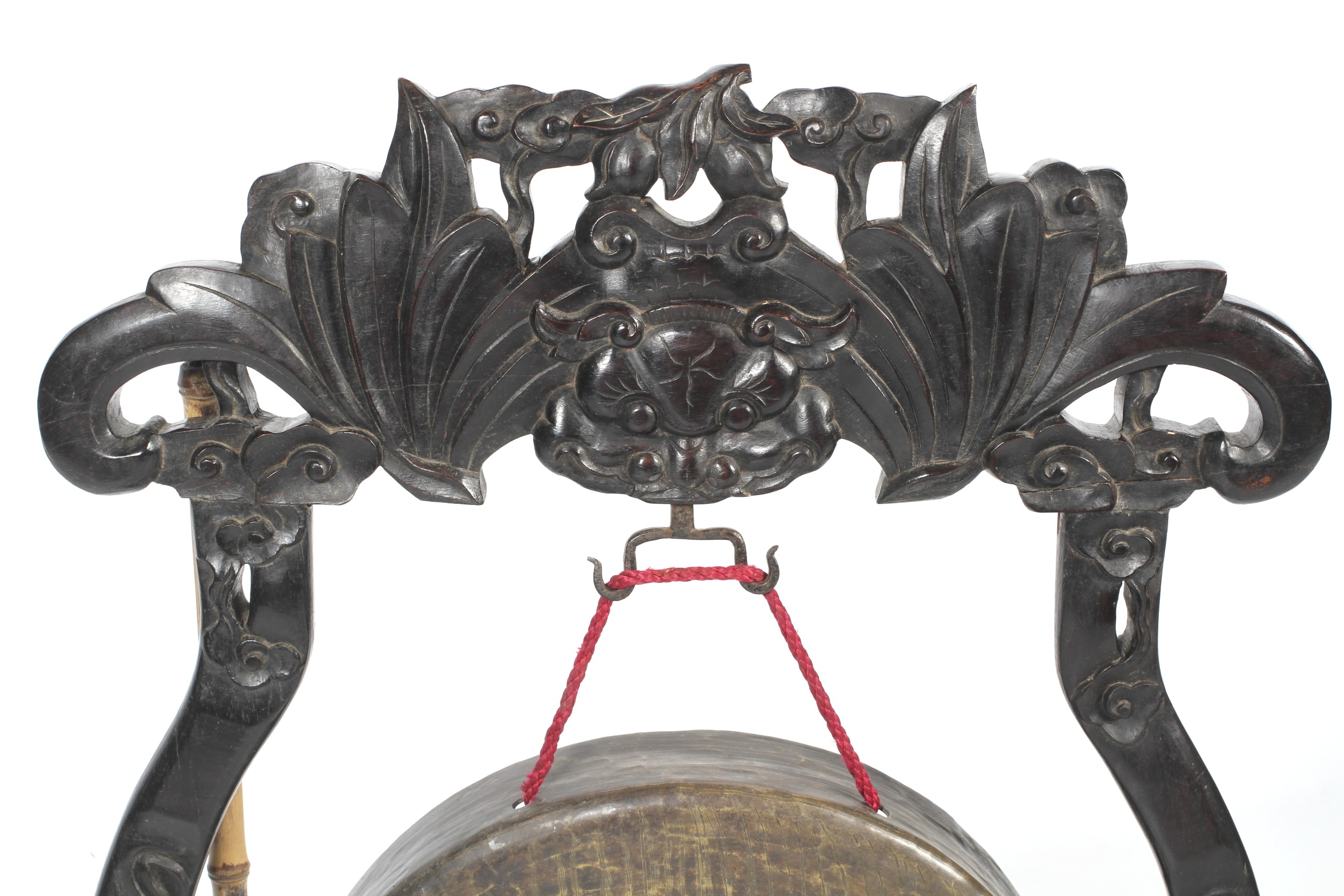 A Chinese gong raised on a carved ebonised stand. - Image 2 of 18