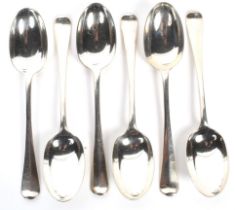 Six Victorian silver serving-spoons.