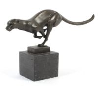 An Art Deco style bronze sculpture of a running panther with foundry mark for Fonderie Bords de