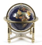A Lapis Globe mounted with mineral and semi-precious stones.