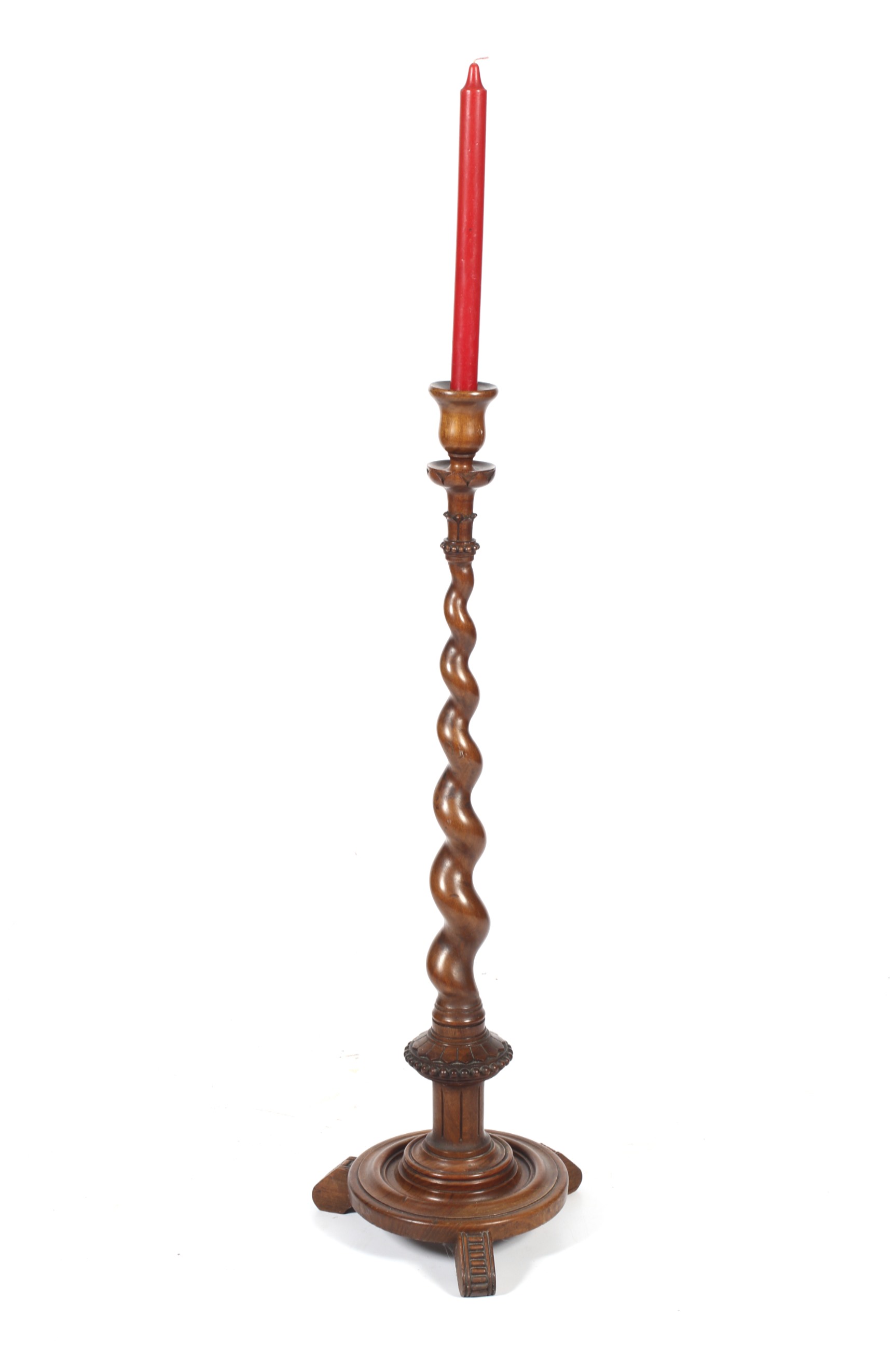 A Victorian turned walnut barley twist candle stand.