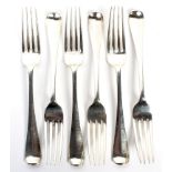 A set of six Edward VII silver dinner forks.