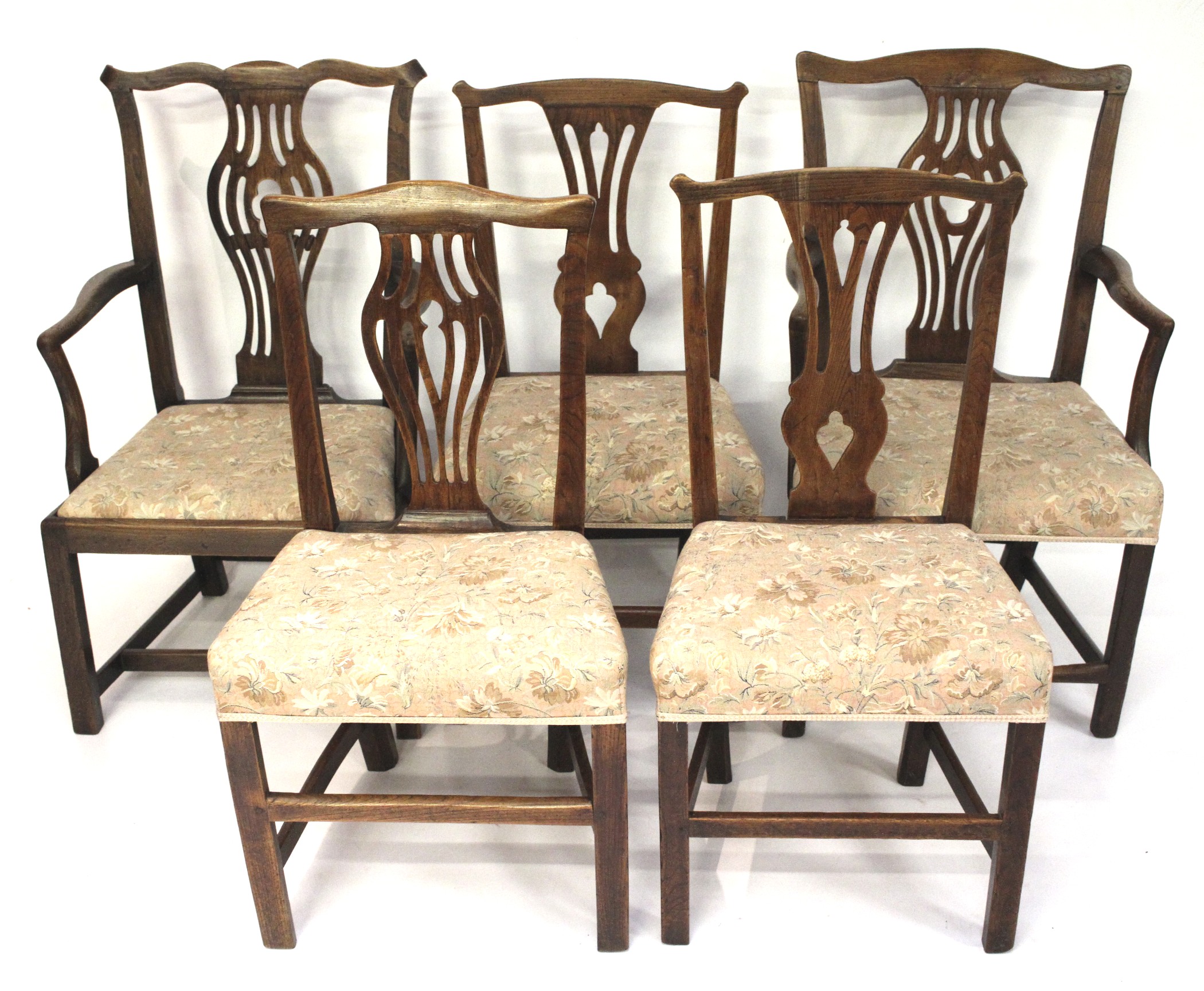 A set of five 19th Century oak dining chairs.