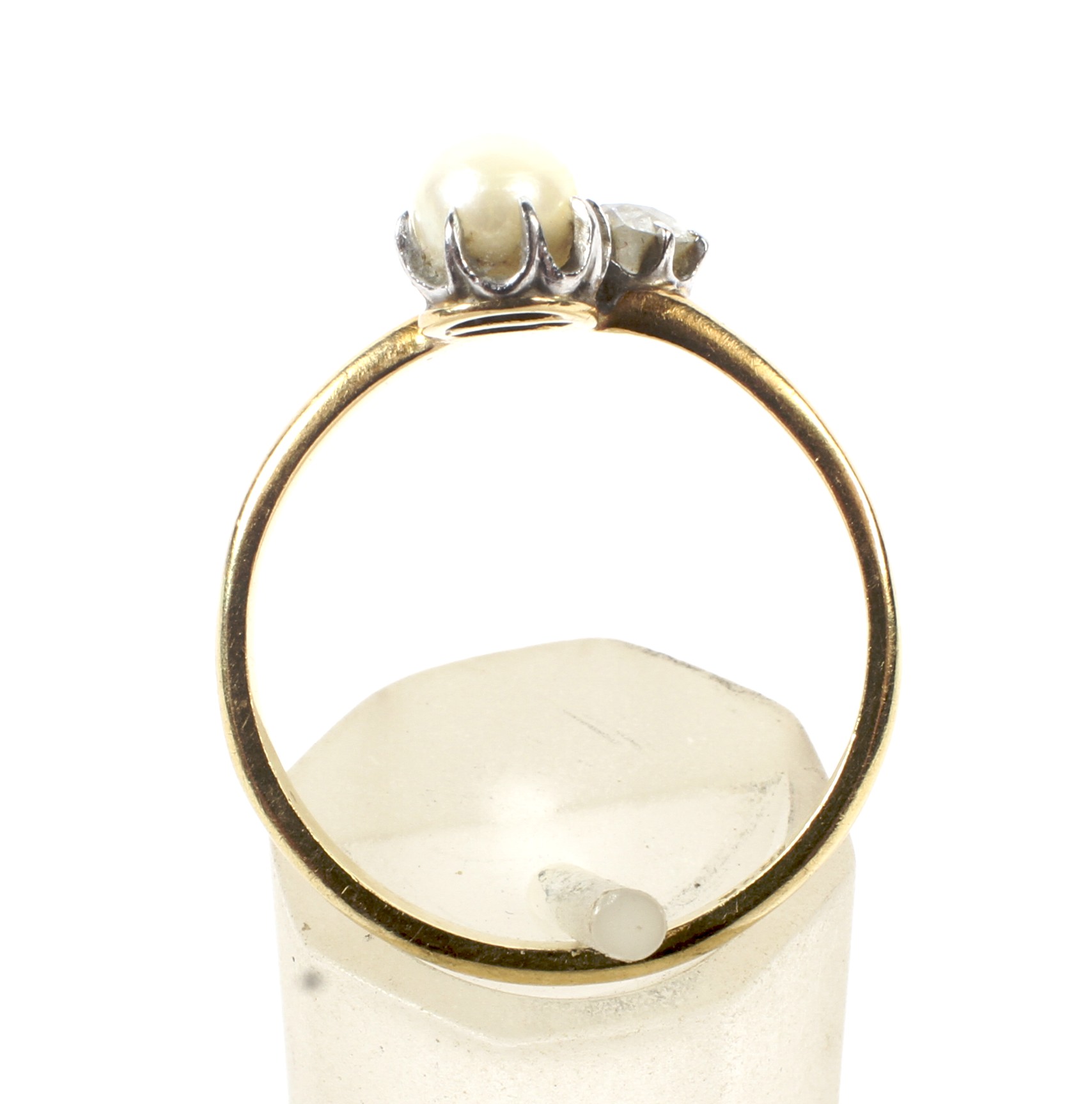 An early 20th century gold, diamond and cultured-pearl two stone ring. The old-cut diamond approx. - Image 3 of 4