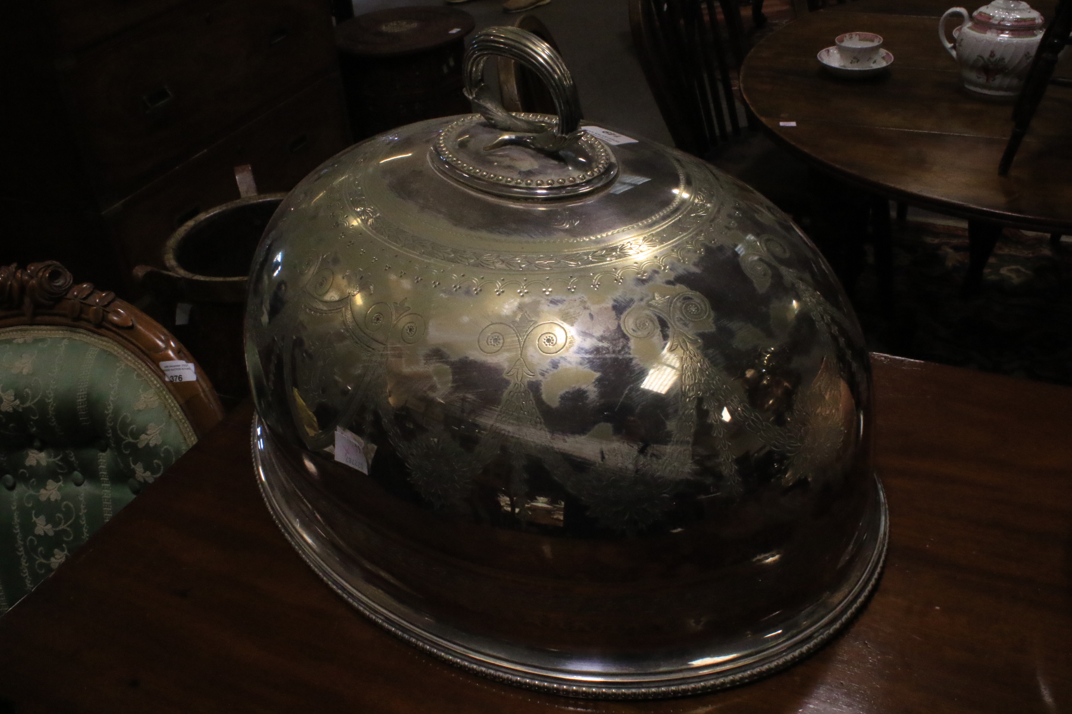 A large Edwardian silver-plated meat-dish warmer and two domed covers in sizes. - Image 19 of 23
