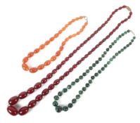 Three bead necklaces,