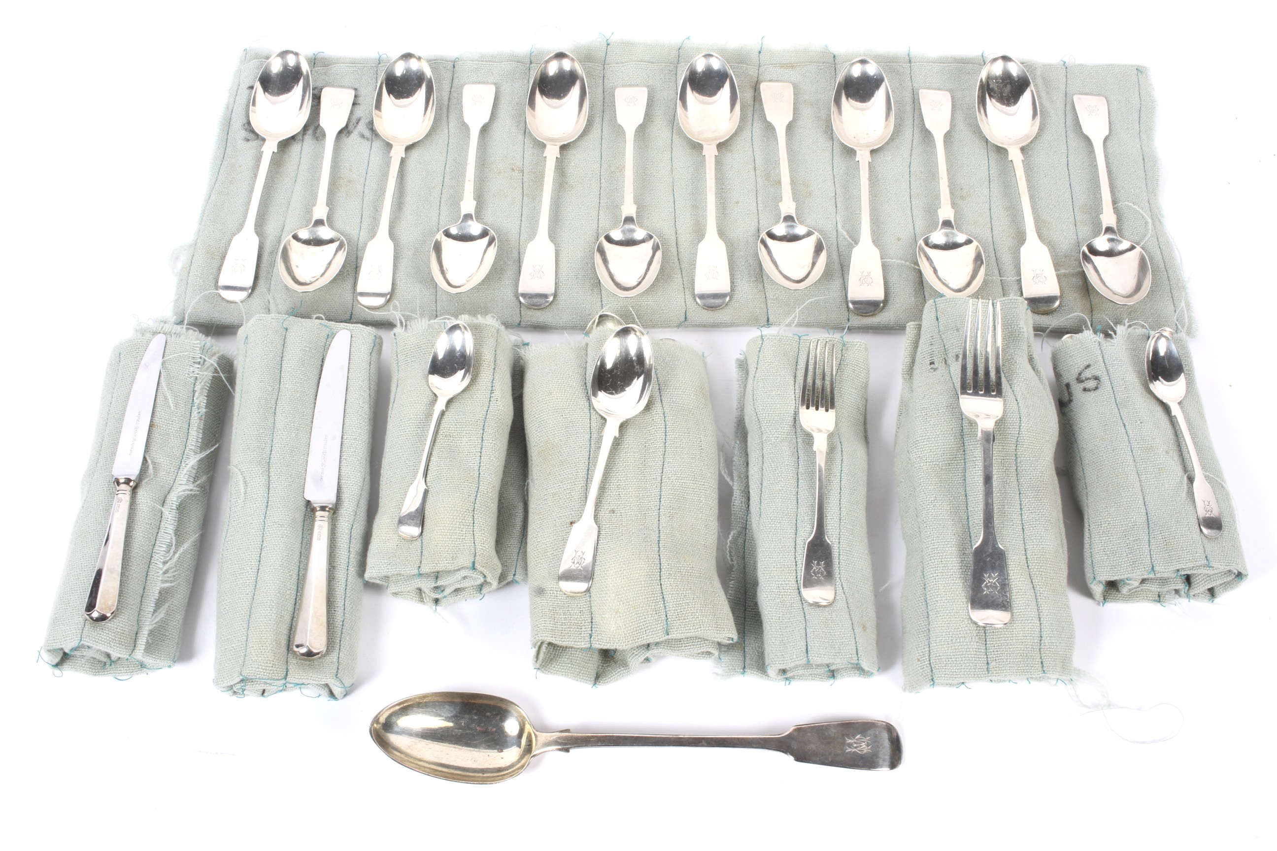 A part Victorian twelve setting canteen of cutlery. (Eleven small forks and thirteen large forks).