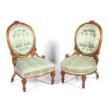 A pair of Victorian satin birch salon chairs.