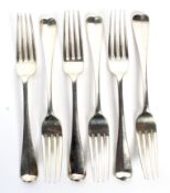 Six Victorian and Edward VII silver forks.