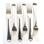 Six Victorian and Edward VII silver forks.