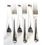 A set of six Victorian and Edward VII silver dessert forks.