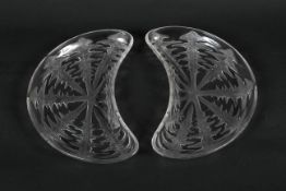 Two Lalique crescent-shaped 'Pisenlit' dishes. Etched R.