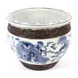 20th century crackle glazed blue and white Chinese jardiniere.