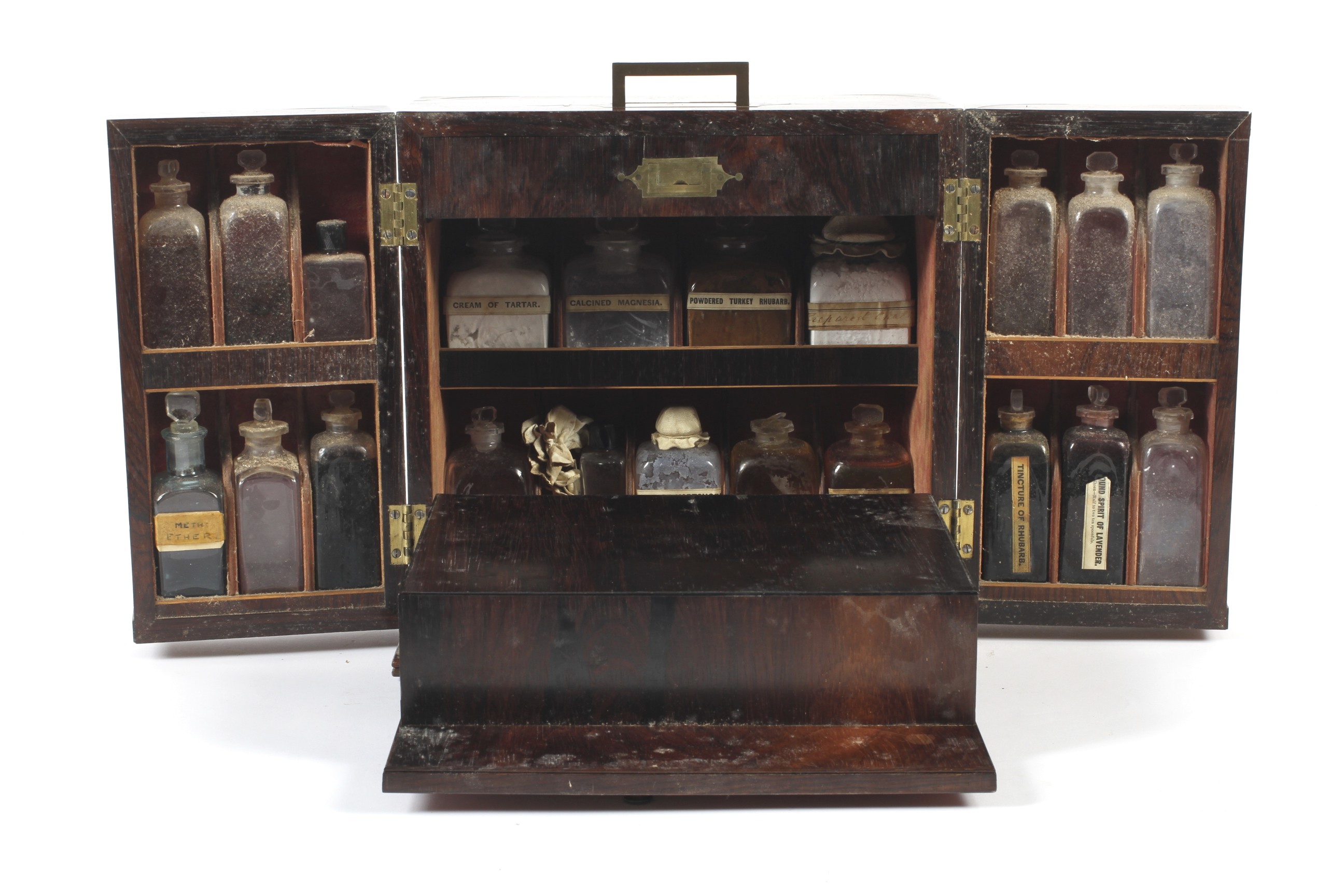 A Victorian rosewood travelling apothecary cabinet with contents. - Image 3 of 17