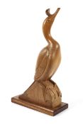 Wharton Dietrich Faust Lang (1925-2014), a carved wooden sculpture of a cormorant.