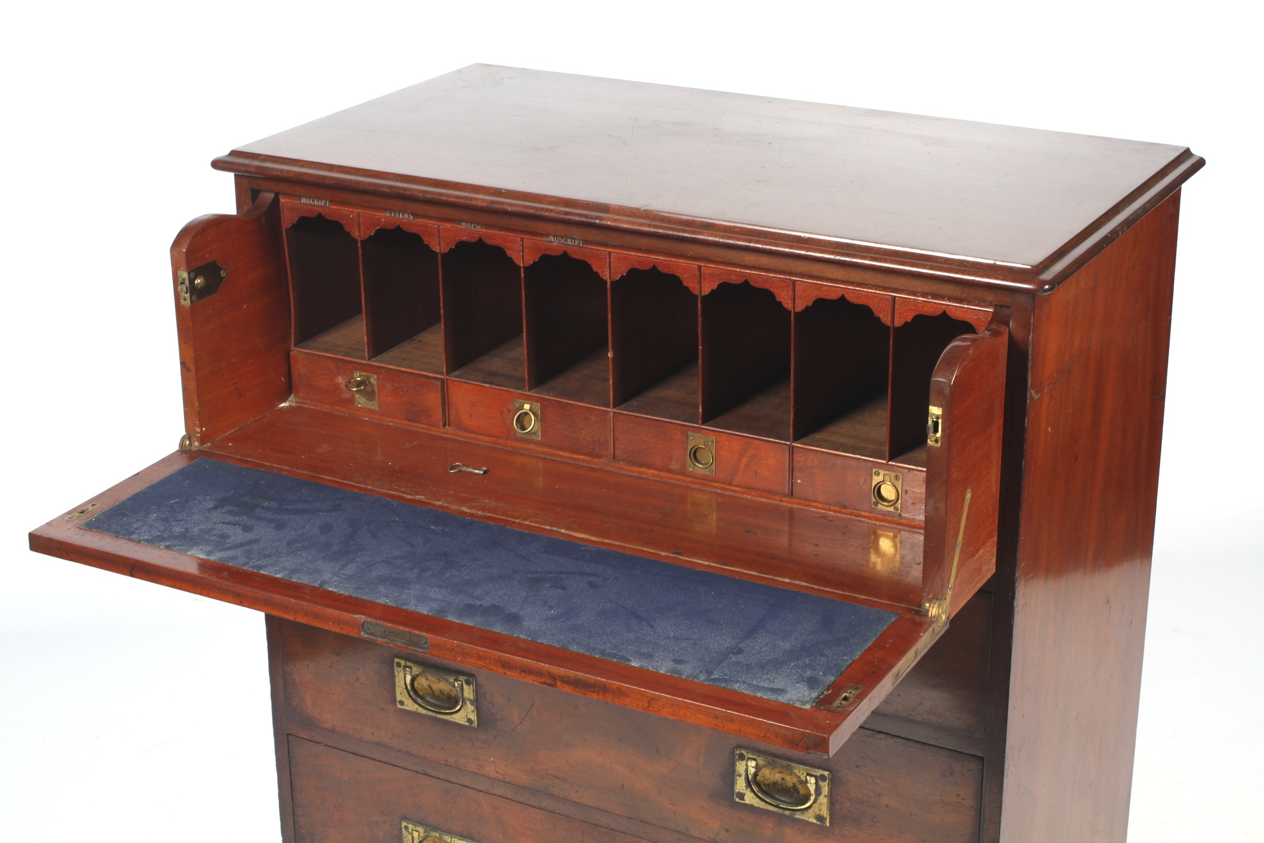 A 19th century mahogany campaign secretaire chest. - Image 2 of 2