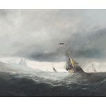 20th Century School, maritime sailing boats in stormy water, oil on canvas.