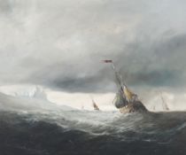 20th Century School, maritime sailing boats in stormy water, oil on canvas.