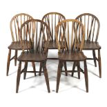 Five early 20th century elm kitchen chairs.