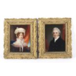 A pair of early to mid-19th century portraits of a lady and gentleman, oil on board.