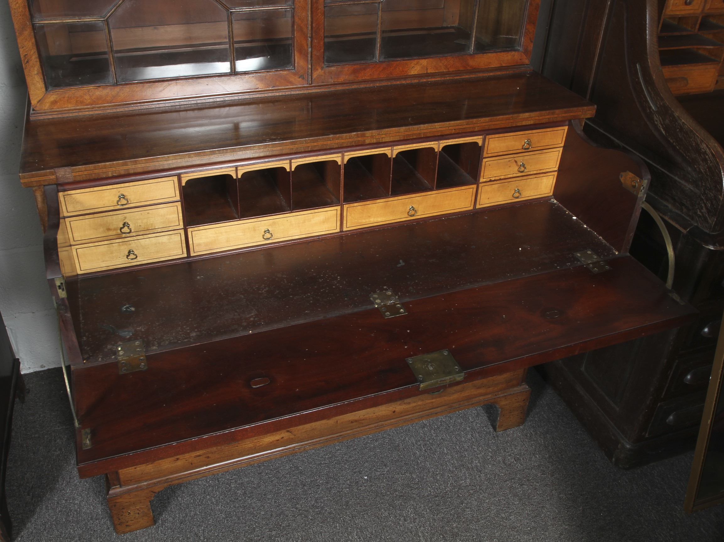 A George III inlaid mahogany secretaire bookcase. - Image 2 of 2