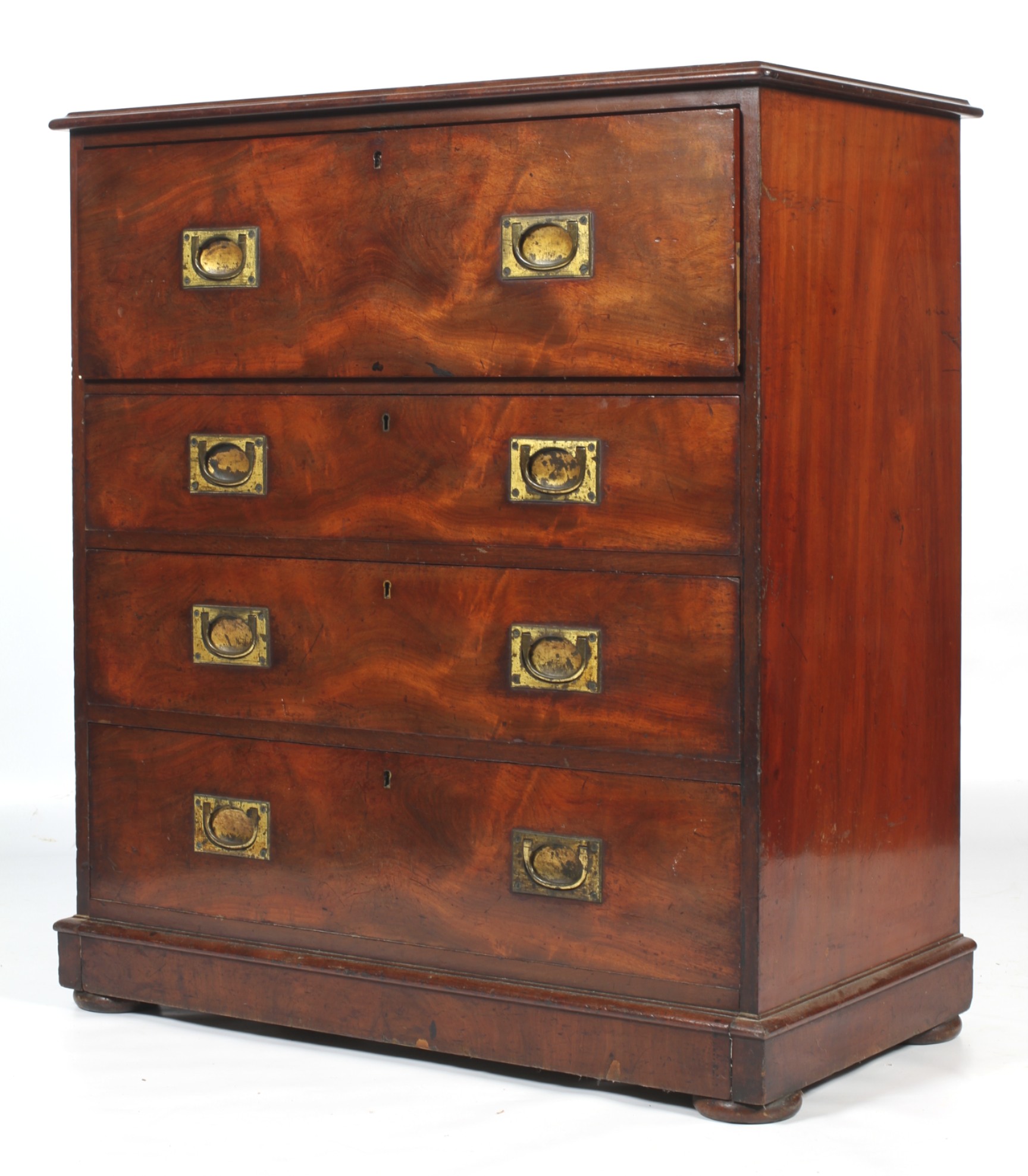 A 19th century mahogany campaign secretaire chest.