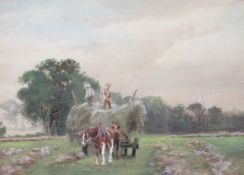 Attributed to Henry Charles Fox (1855/60-1929), Haymaking, watercolour. Unsigned, framed, 36.