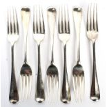 A set of seven Victorian silver forks.