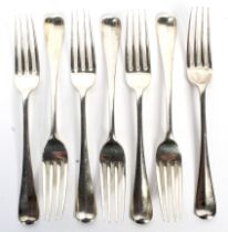 A set of seven Victorian silver forks.