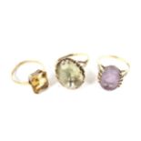 Three vintage 9ct gold single stone dress rings.