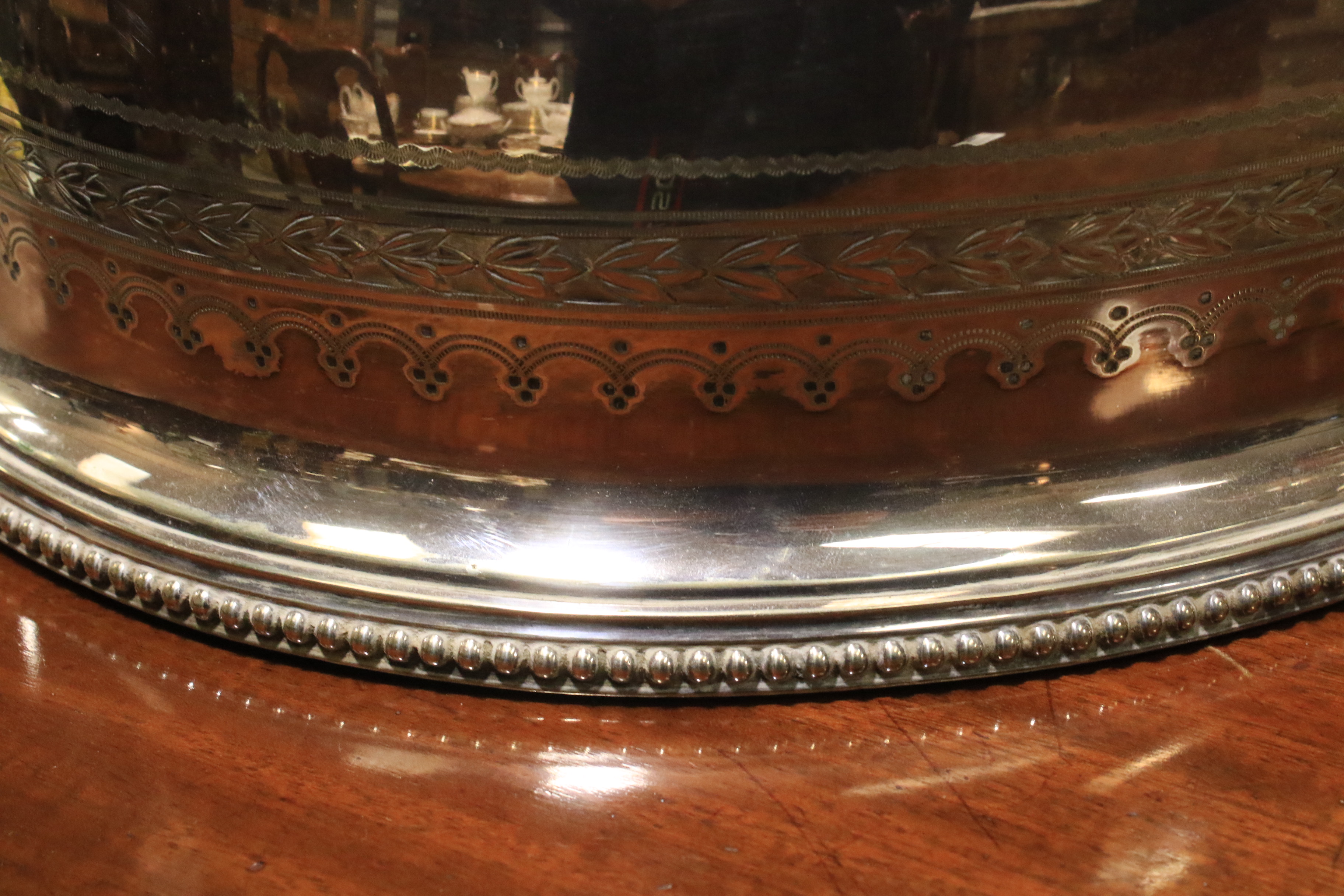 A large Edwardian silver-plated meat-dish warmer and two domed covers in sizes. - Image 21 of 23