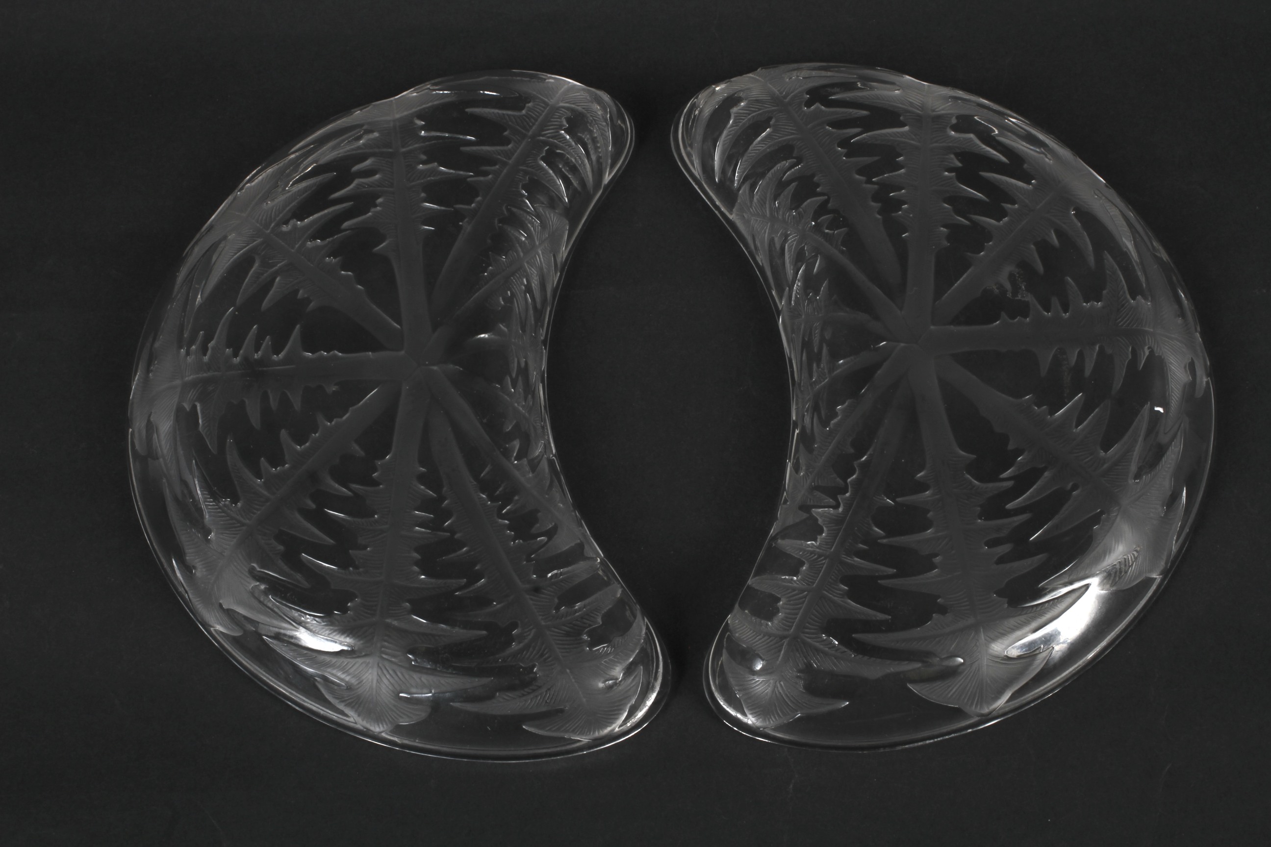 Two Lalique crescent-shaped 'Pisenlit' dishes. Etched R. - Image 2 of 2