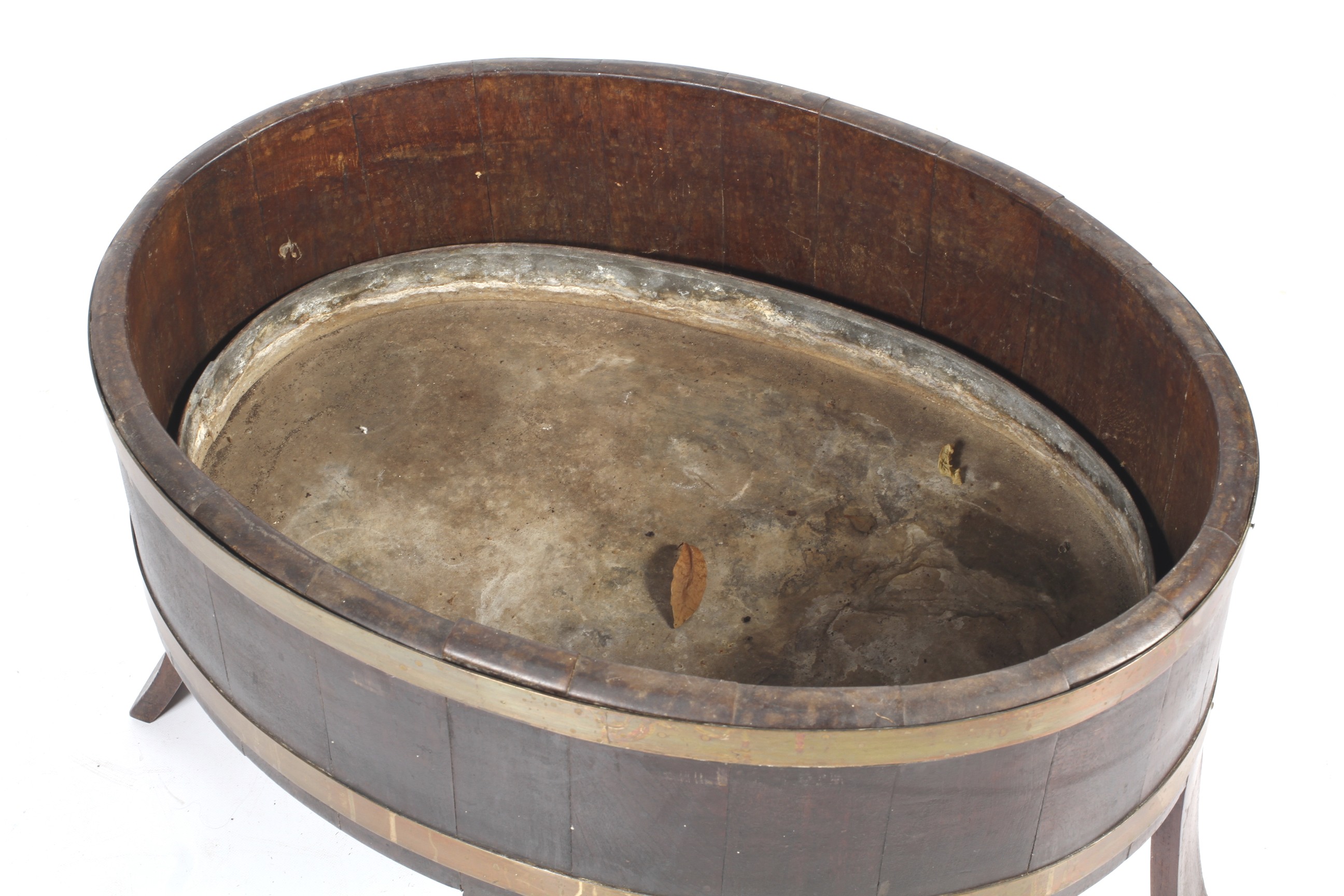 A Regency oval shaped brass bound mahogany coppered cellarette. - Image 2 of 2