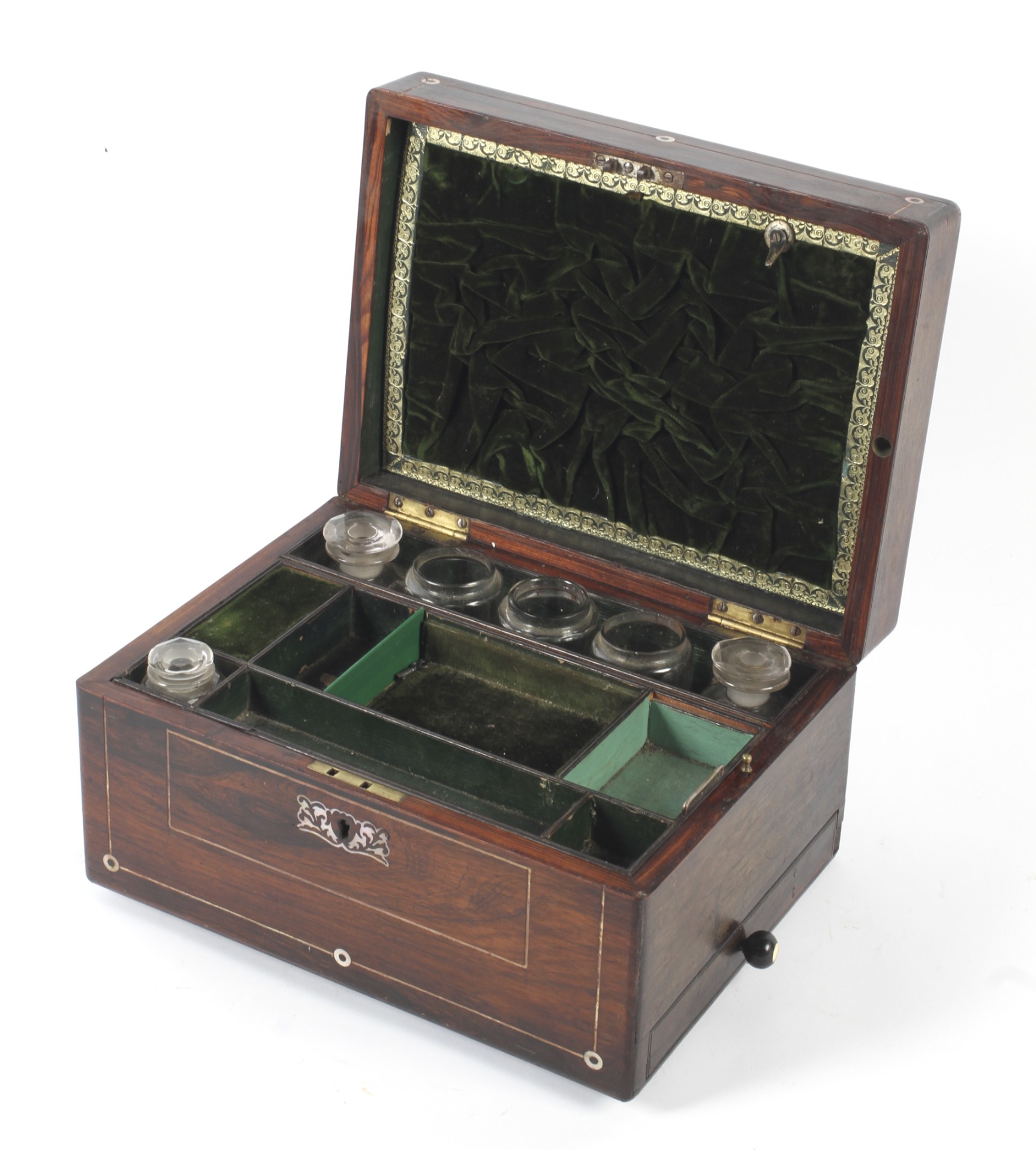 A Victorian rosewood and mother-of-pearl inlaid writing box. - Image 2 of 2