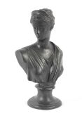 A Victorian black painted cast iron bust of lady.