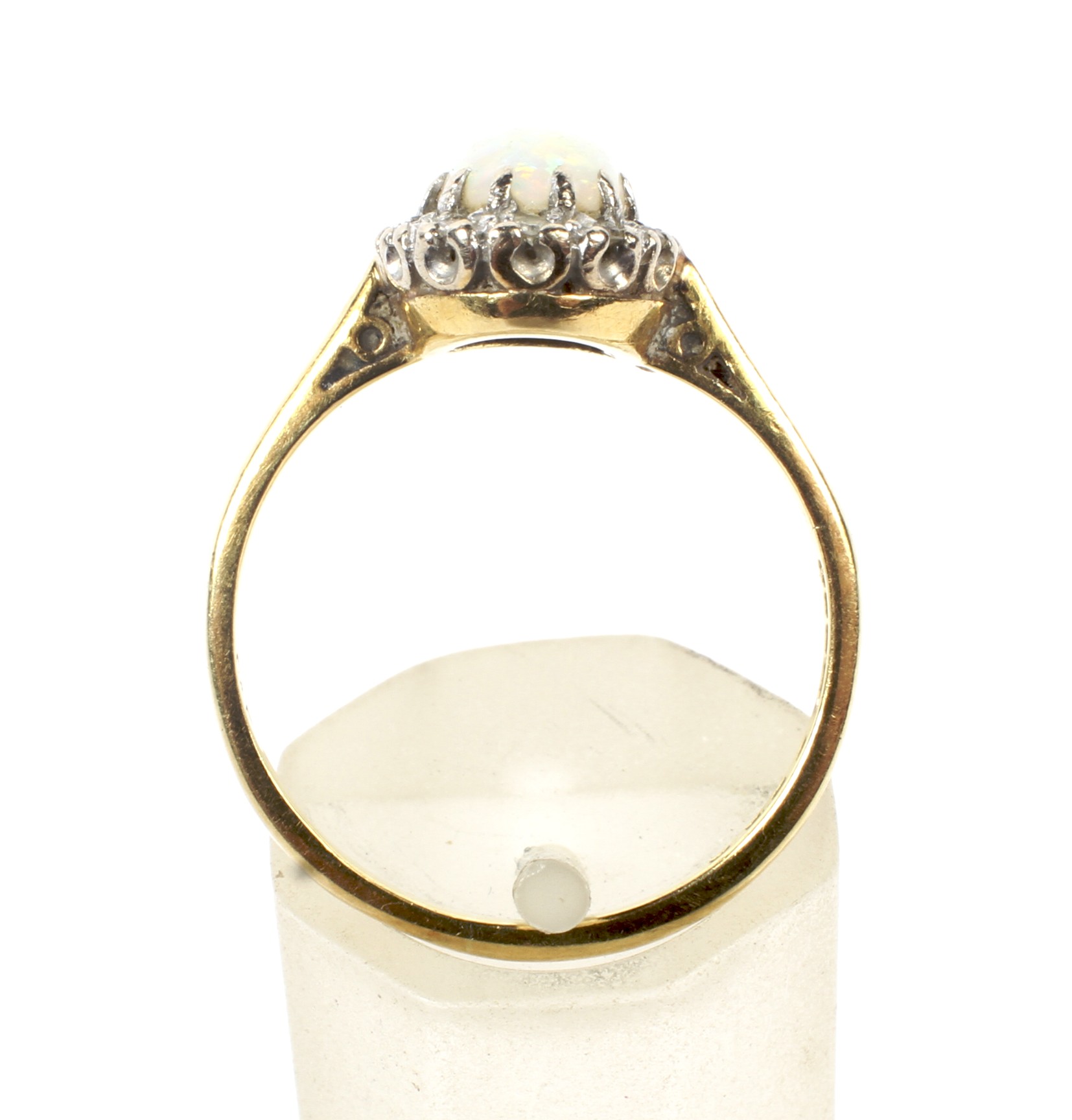 An 18ct gold, opal and diamond oval cluster ring. - Image 3 of 4