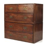 A 19th century mahogany two section campaign chest of drawers.