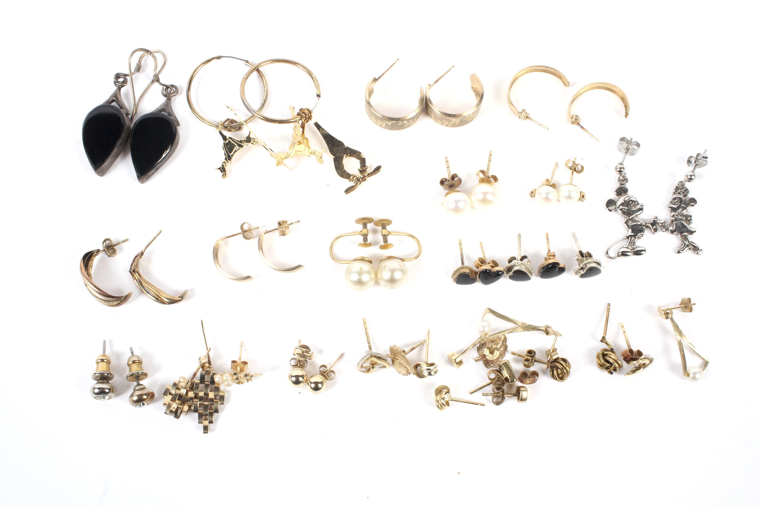 A collection of earrings.
