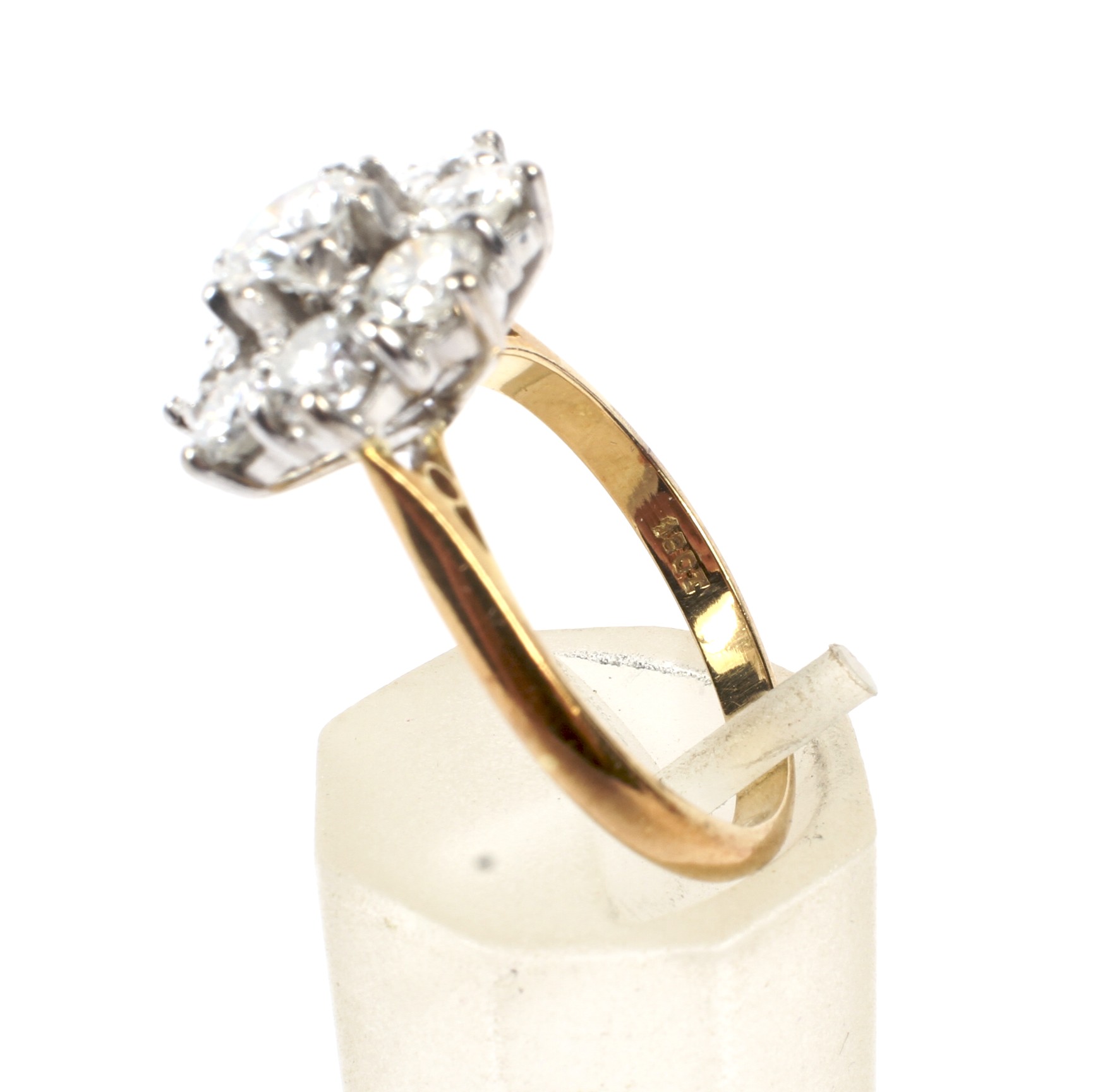 A vintage diamond nine stone cluster ring. Centred with a round brilliant diamond approx. 0. - Image 4 of 4