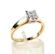 A modern 18ct gold and princess diamond square-cluster ring.