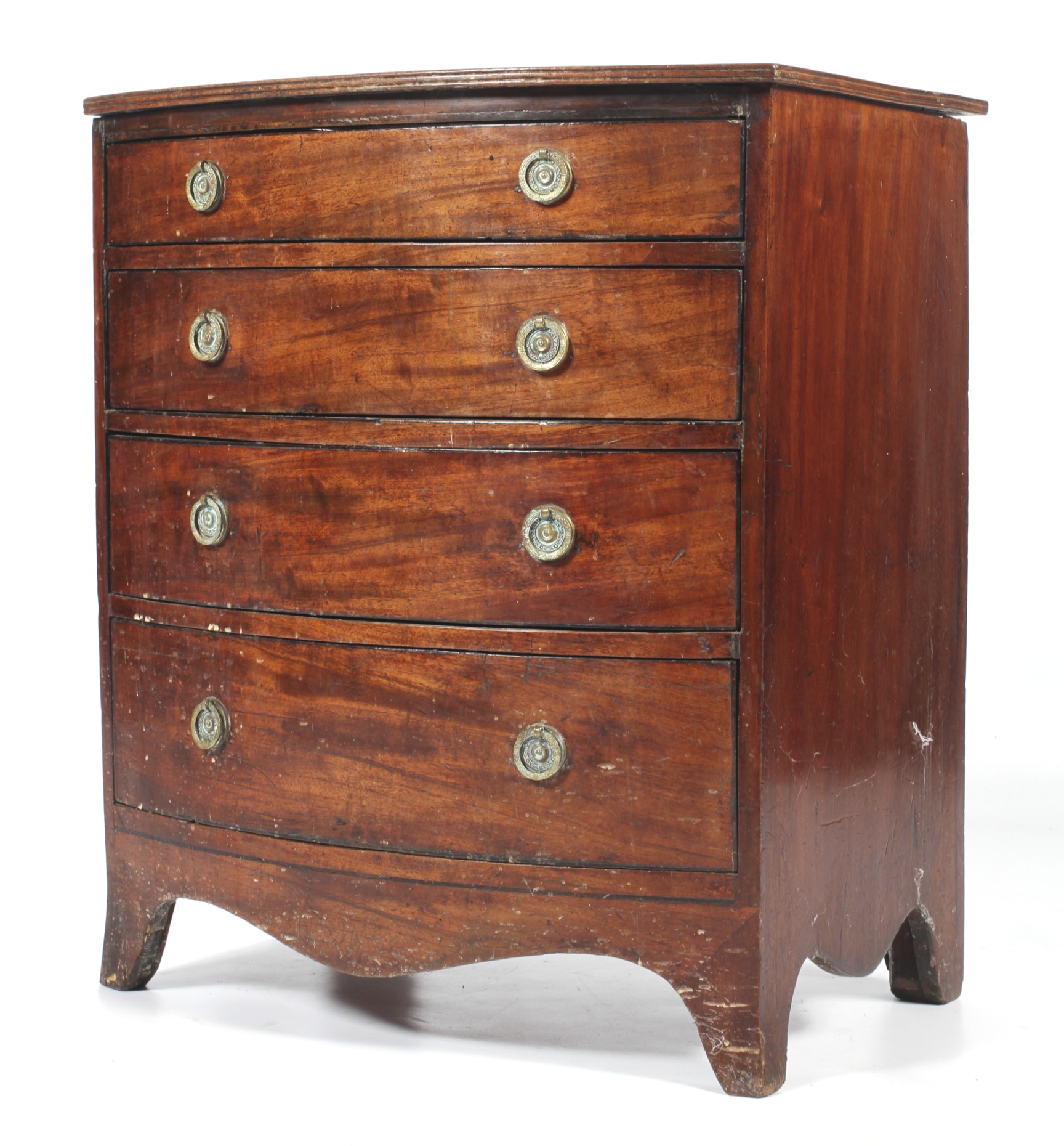 A 19th century mahogany small bow fronted chest of drawers.