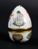 A 19th century Chinese porcelain and gilt-metal mounted egg-shaped sewing etui.