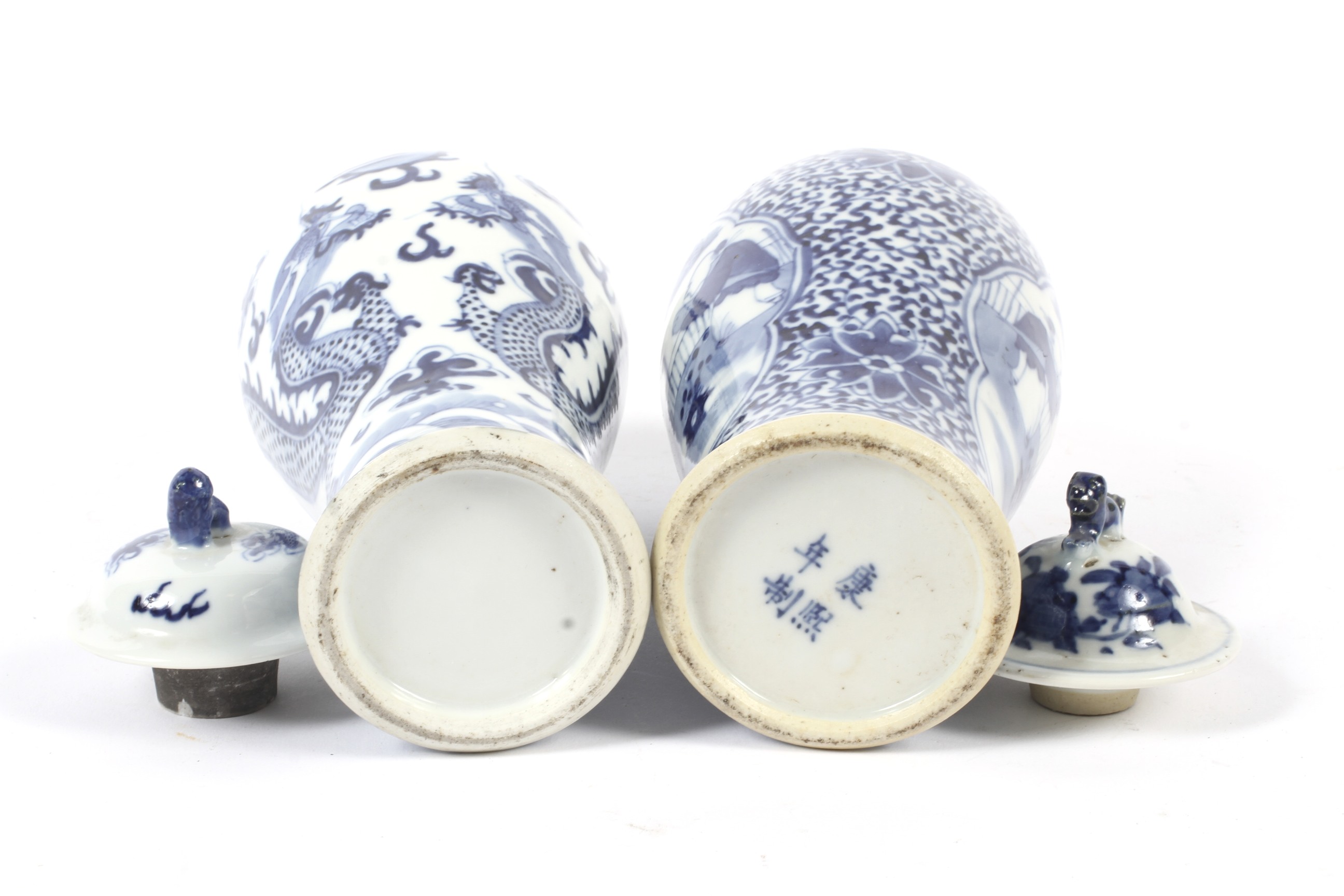 Two Chinese porcelain Qing Dynasty blue and white baluster shaped vases and covers. - Image 2 of 28
