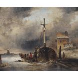 19th Century Dutch School, harbour scene, oil on panel.