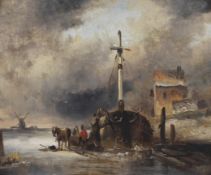 19th Century Dutch School, harbour scene, oil on panel.