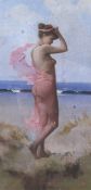 20th Century School, Seaside Nymph, oil on board. Unsigned, framed, 29.3cm x 14.3cm exc.